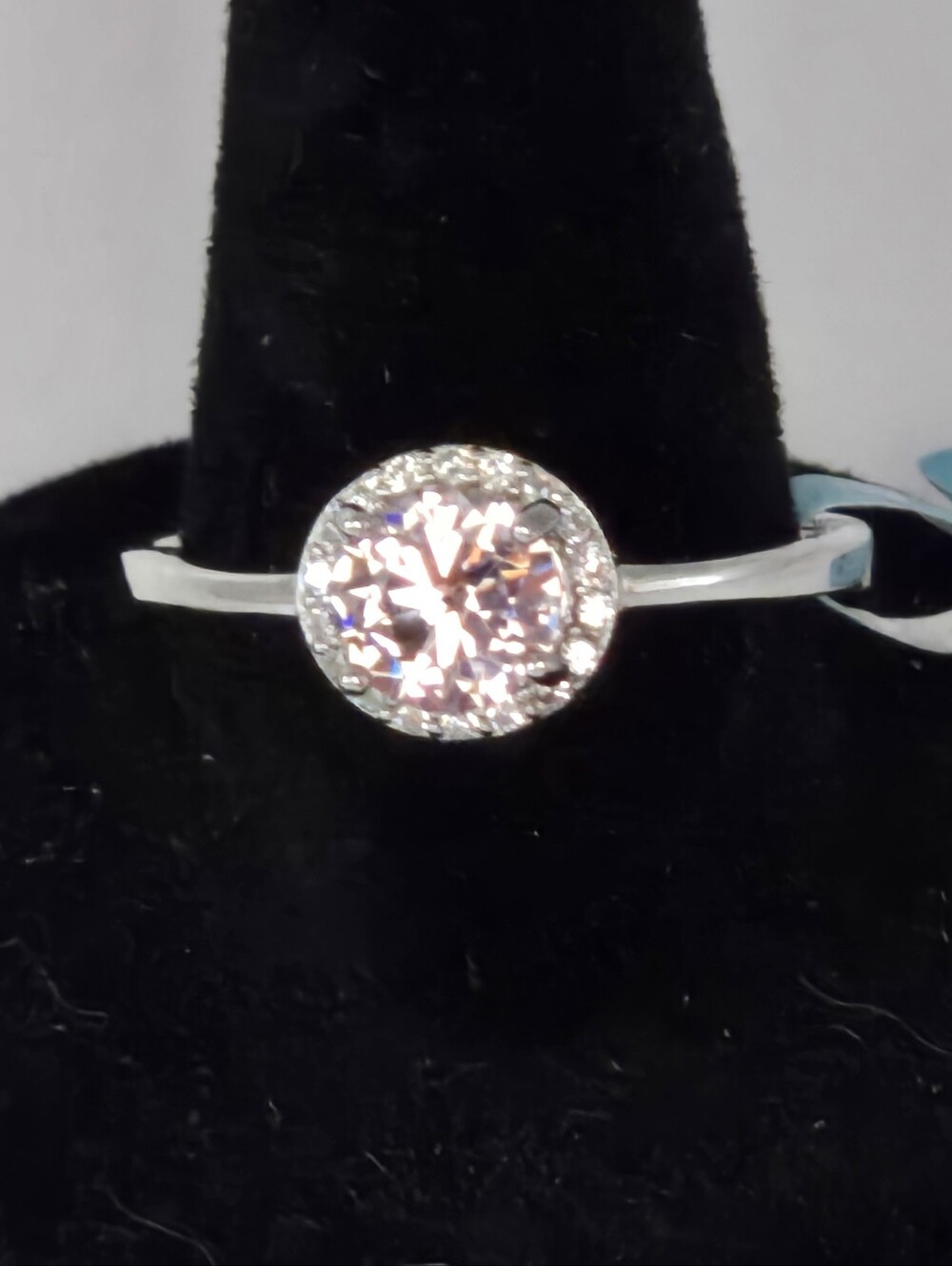 Sterling Silver Morganite Pink Ring With CZ Halo Stones Size 7 New